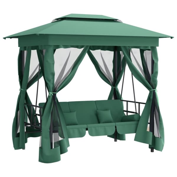 Paviljong med hammock grön tyg&stål