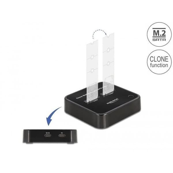 USB 3.0 M.2 SATA docknings- och kloningsstation - DELOCK - Svart - Strömadapter