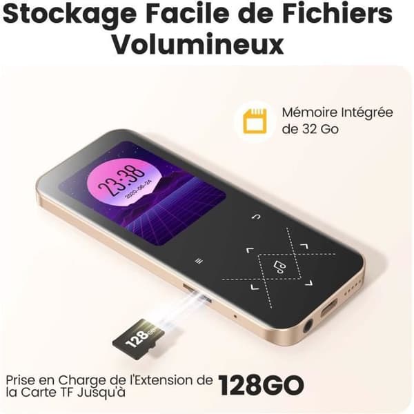 AGPTEK 32GB Bluetooth 5.3 MP3-högtalare med pekknappar, 2,4 tum stor skärm, TF-kort upp till 128G - svart