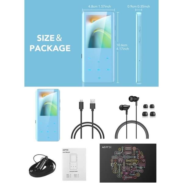 MP3-spelare Bluetooth 5.0 32GB med FM-radio Högtalare Pekknappar Böjd skärm HiFi Sport Walkman Stöder Micro SD-kort