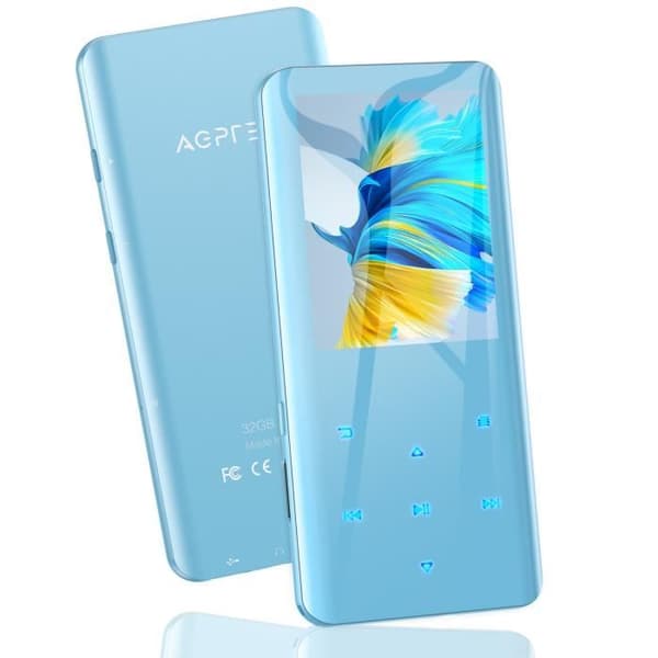 MP3-spelare Bluetooth 5.0 32GB med FM-radio Högtalare Pekknappar Böjd skärm HiFi Sport Walkman Stöder Micro SD-kort
