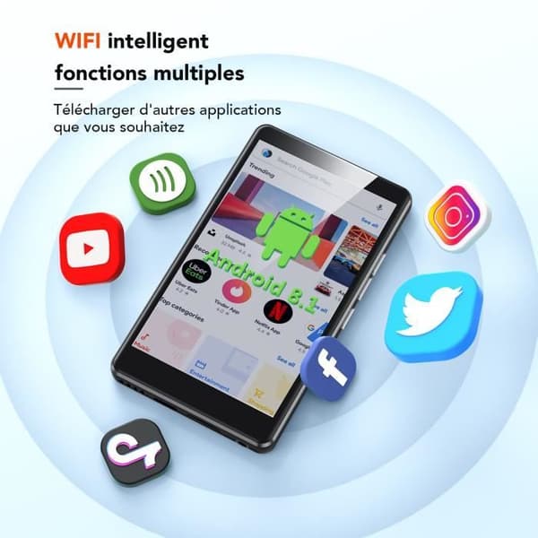 AGPTEK Bluetooth WiFi 16GB MP4-spelare med 5MP kamera och 4-tums full pekskärm