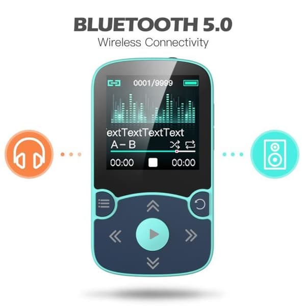 AGPTEK 32GB Bluetooth MP3-spelare med klämma och stegräknare - Förlustfri HiFi - FM Radio/Podo - Blå
