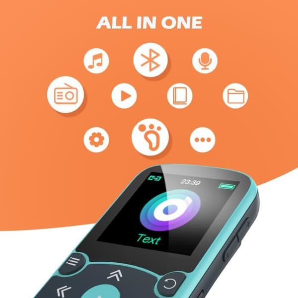 AGPTEK 32GB Bluetooth MP3-spelare med klämma och stegräknare - Förlustfri HiFi - FM Radio/Podo - Blå