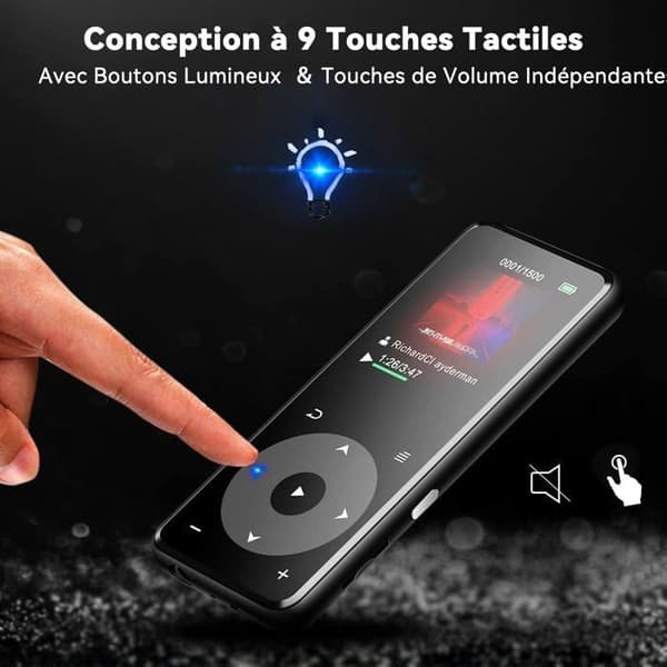 AGPTEK 32GB MP3-spelare Bluetooth 5.3 med högtalare 1,8" skärm Metal musikspelare med förlustfritt ljud/pekknapp/radio