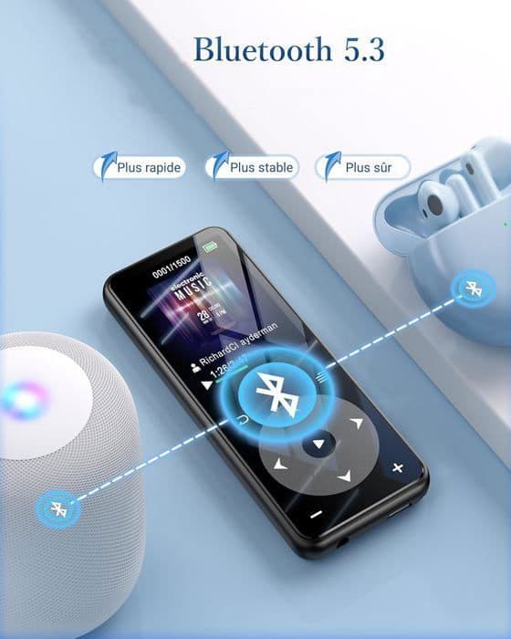 AGPTEK 32GB MP3-spelare Bluetooth 5.3 med högtalare 1,8" skärm Metal musikspelare med förlustfritt ljud/pekknapp/radio