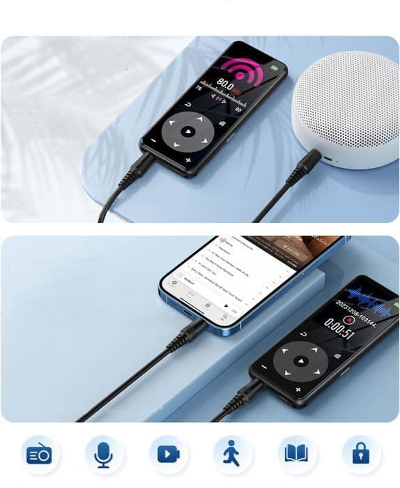 AGPTEK 32GB MP3-spelare Bluetooth 5.3 med högtalare 1,8" skärm Metal musikspelare med förlustfritt ljud/pekknapp/radio