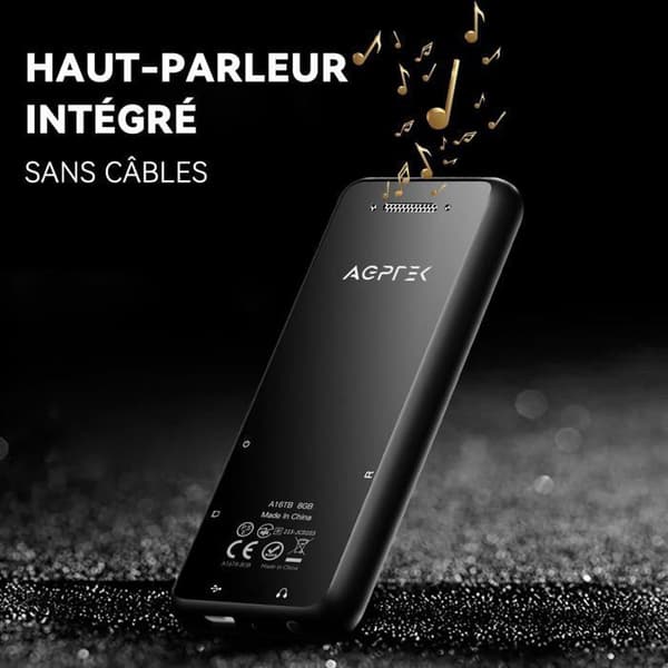 AGPTEK 32GB MP3-spelare Bluetooth 5.3 med högtalare 1,8" skärm Metal musikspelare med förlustfritt ljud/pekknapp/radio
