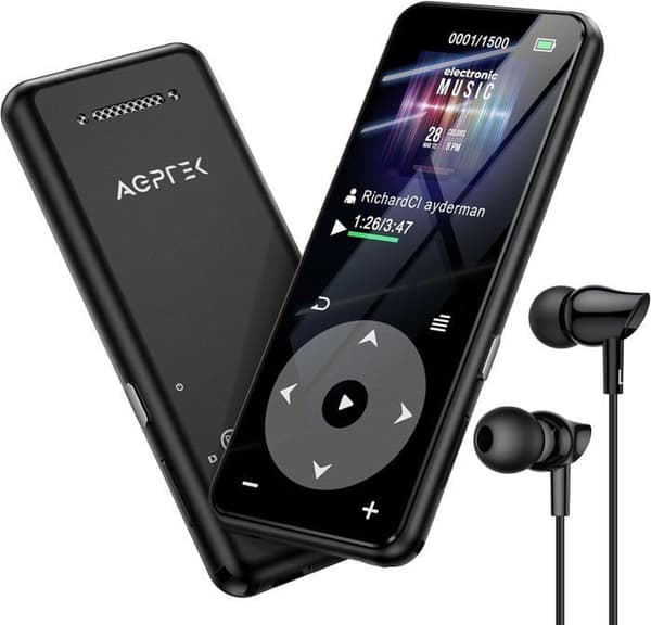 AGPTEK 32GB MP3-spelare Bluetooth 5.3 med högtalare 1,8" skärm Metal musikspelare med förlustfritt ljud/pekknapp/radio