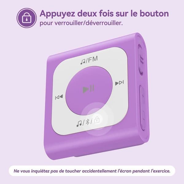 AGPTEK 64GB MP3 Bluetooth 5.2 Sport med klipp, bärbar musikspelare med FM-radio HiFi-ljudkapacitet på 13000+ spår, lila