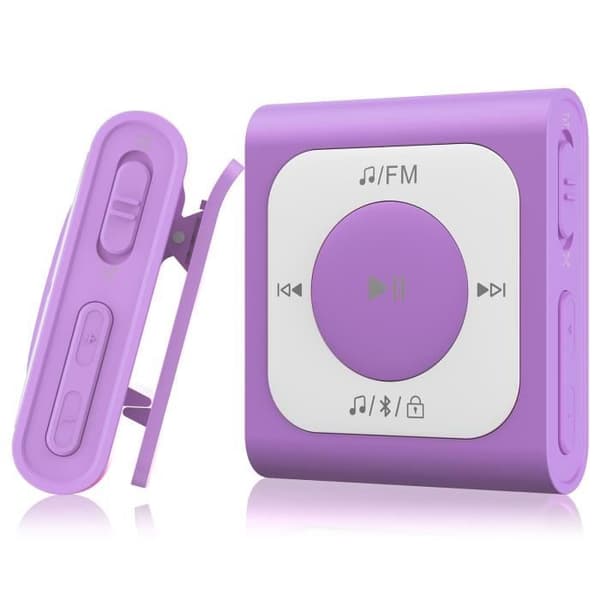 AGPTEK 64GB MP3 Bluetooth 5.2 Sport med klipp, bärbar musikspelare med FM-radio HiFi-ljudkapacitet på 13000+ spår, lila