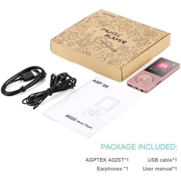 MP3 Bluetooth 4.0 med pekknappar 16GB, bärbar sportmusikspelare med stegräknare, FM-radio, stöder Micro SD-kort, rosa