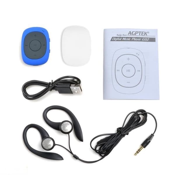 AGPTEK MP3-spelare - 8GB bärbar med klipp och FM-radio - Blå