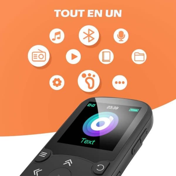 AGPTEK 64GB Bluetooth 5.3 MP3-spelare med klipp, HiFi Sports Music Player, 1,5 tums MP3 Walkman med volymknapp, FM-radio-svart