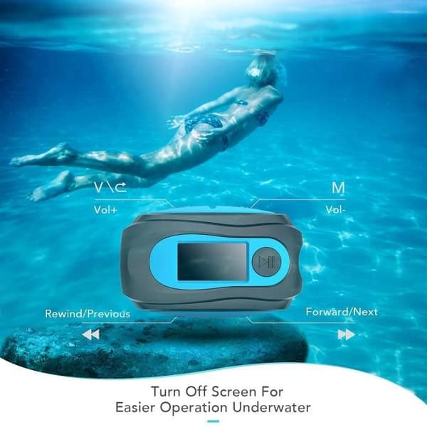 MP3 Vattentät IPX8 med färgskärmsklämma, 8GB spelare med radio Vattentät HiFi Lossless Walkman för simning och sport, blå