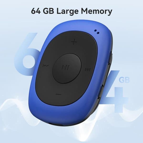 AGPTEK 64GB MP3-spelare med klämma Lätt sportmusikspelare med hörlurar och silikonfodral - blå