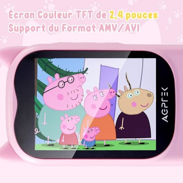 AGPTEK 32GB MP3-spelare för barn Bluetooth 5.3, 2.4” HiFi-ljudspelare med högtalare, FM-radio, inspelare, Pink Cat Shape