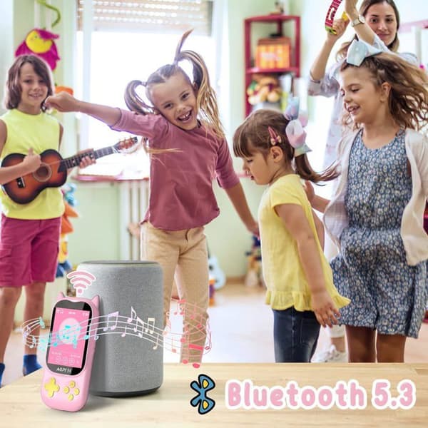 AGPTEK 32GB MP3-spelare för barn Bluetooth 5.3, 2.4” HiFi-ljudspelare med högtalare, FM-radio, inspelare, Pink Cat Shape