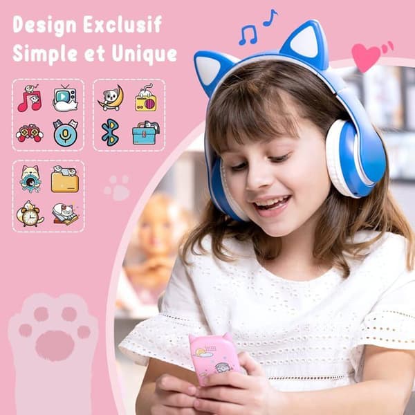 AGPTEK 32GB MP3-spelare för barn Bluetooth 5.3, 2.4” HiFi-ljudspelare med högtalare, FM-radio, inspelare, Pink Cat Shape