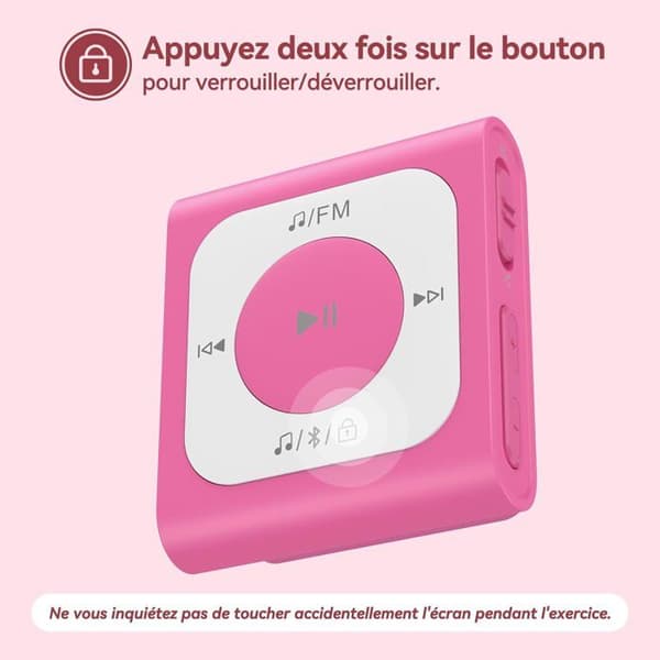 AGPTEK 64GB MP3 Bluetooth 5.2 Sport med klipp, bärbar musikspelare med FM-radio HiFi-ljud Kapacitet på 13000+ spår, rosa