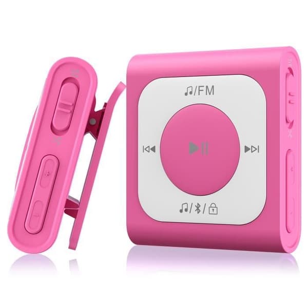 AGPTEK 64GB MP3 Bluetooth 5.2 Sport med klipp, bärbar musikspelare med FM-radio HiFi-ljud Kapacitet på 13000+ spår, rosa