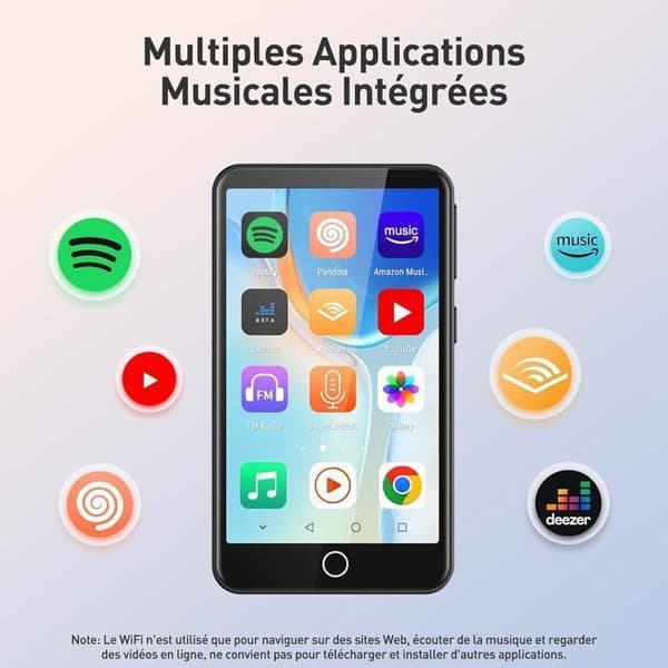 80GB Bluetooth WiFi MP3-spelare, AGPTEK 3,5" pekskärm MP3 Android 8.1 med Spotify, Deezer, Audible, Amazon Music