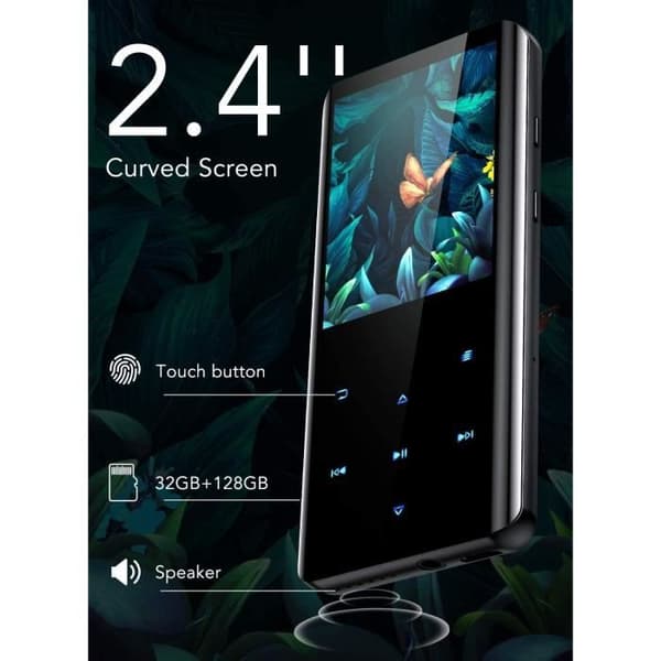AGPTEK 32GB Bluetooth MP3-spelare med FM-radio högtalare pekknappar Böjd skärm HiFi Sport Walkman