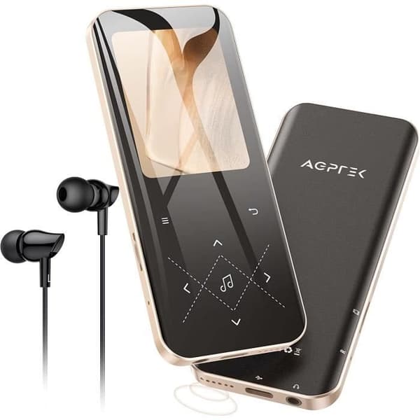 AGPTEK 64 GB MP3 Bluetooth 5.3 med högtalare, 2,4" stor skärm i metall musikspelare förlustfritt ljud med pekknapp/radio