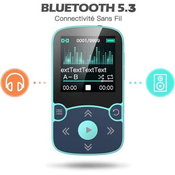 AGPTEK 64GB Bluetooth 5.3 MP3-spelare med klipp, HiFi Sports Music Player, 1,5 tums MP3 Walkman med volymknapp, FM Radio-Blue