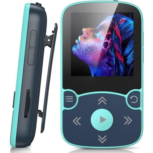 AGPTEK 64GB Bluetooth 5.3 MP3-spelare med klipp, HiFi Sports Music Player, 1,5 tums MP3 Walkman med volymknapp, FM Radio-Blue
