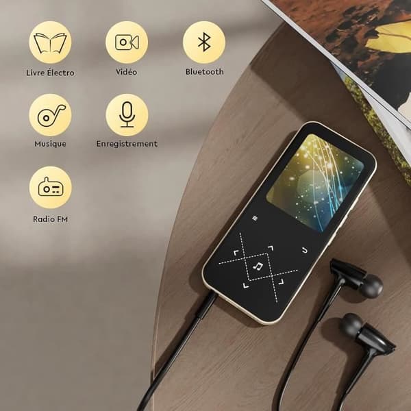 AGPTEK 96GB MP3 Bluetooth 5.3 med högtalare, 2,4" stor skärm metallmusikspelare förlustfritt ljud med pekknapp - svart