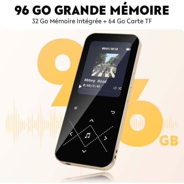 AGPTEK 96GB MP3 Bluetooth 5.3 med högtalare, 2,4" stor skärm metallmusikspelare förlustfritt ljud med pekknapp - svart
