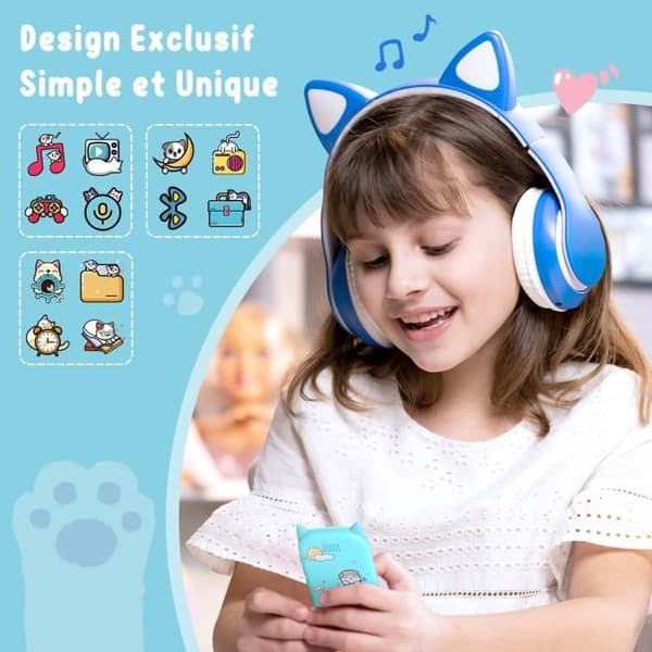 AGPTEK 8GB MP3-spelare för barn med Bluetooth 5.3, Cat Shape Design, HD-högtalare, 2,4" TFT-skärm, TF-kort upp till 128G-blått