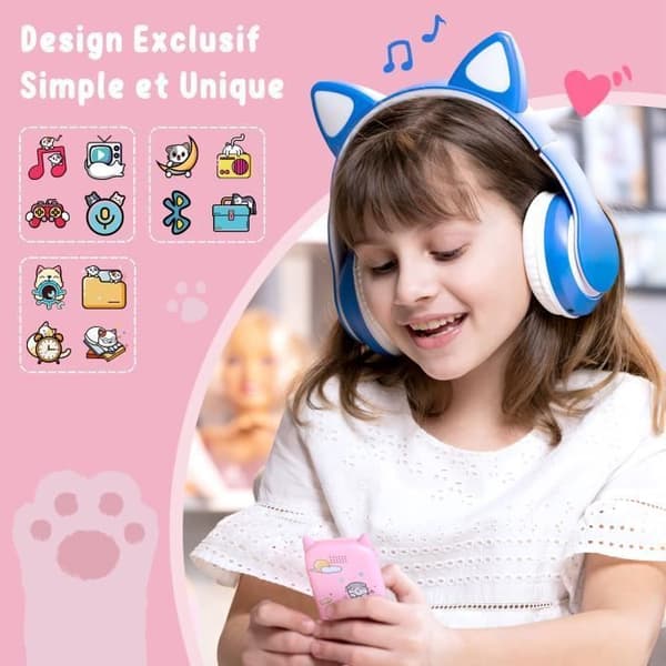 32 GB MP3-spelare för barn med Bluetooth 5.3, Cat Shape Design, HD-högtalare, 2,4" TFT-skärm, TF-kort upp till 128G-Pink