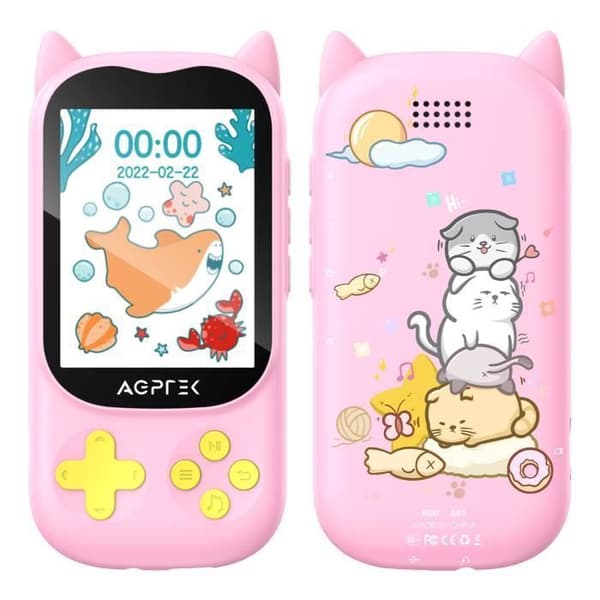 32 GB MP3-spelare för barn med Bluetooth 5.3, Cat Shape Design, HD-högtalare, 2,4" TFT-skärm, TF-kort upp till 128G-Pink