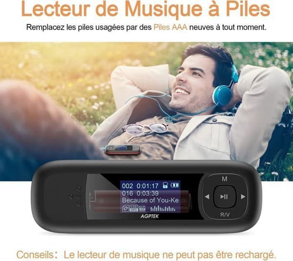 AGPTEK 40 GB USB Mp3-spelare med LCD-skärm, mini lätt walkman musikspelare för sport, 10H musikuppspelning batteritid