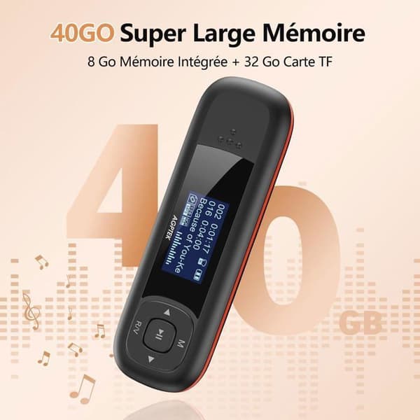 AGPTEK 40 GB USB Mp3-spelare med LCD-skärm, mini lätt walkman musikspelare för sport, 10H musikuppspelning batteritid