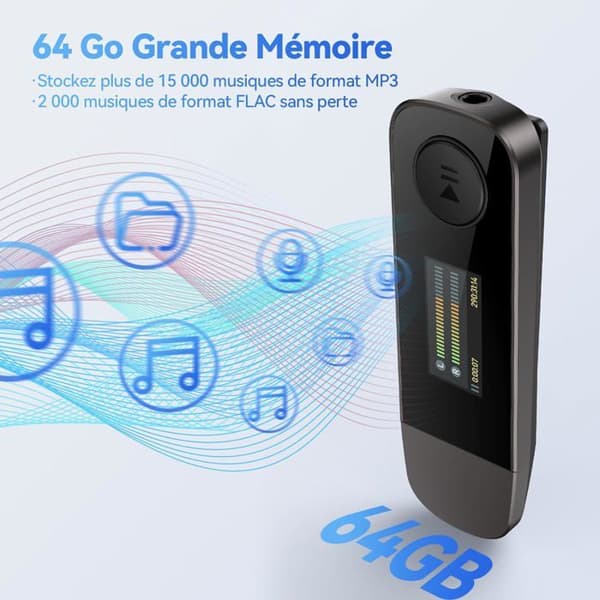 AGPTEK 64GB USB C Mp3-spelare med Bluetooth 5.3, Type-C MP3 HiFi förlustfri musik med FM-radio/inspelare