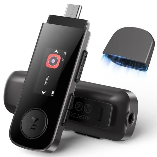 AGPTEK 64GB USB C Mp3-spelare med Bluetooth 5.3, Type-C MP3 HiFi förlustfri musik med FM-radio/inspelare