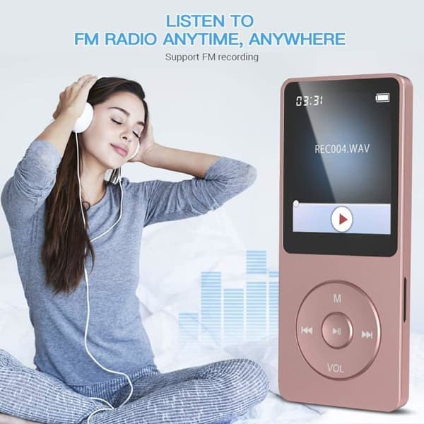 AGPTEK MP3-spelare - 8GB - 1,8” skärm - FM-radio - Lång batteritid - Rose Gold