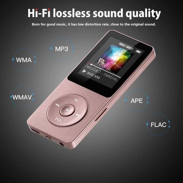 AGPTEK MP3-spelare - 8GB - 1,8” skärm - FM-radio - Lång batteritid - Rose Gold