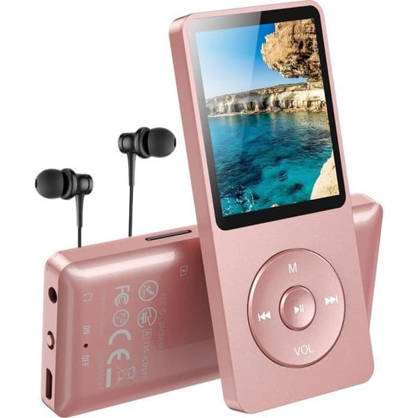MP3-spelare AGPTEK - 16GB - 1,8” skärm - FM-radio - Batteritid upp till 70 timmar - Roséguld