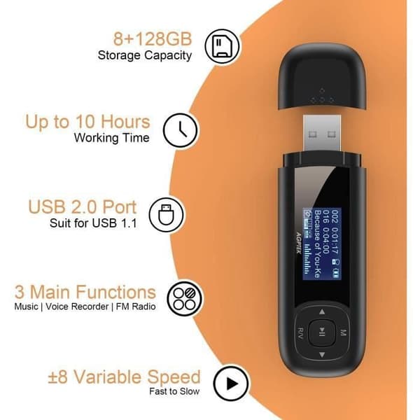 8GB USB MP3-spelare med LCD-skärm, mini-lätt bärbar musikspelare för sport, 10 timmars musikuppspelning, svart