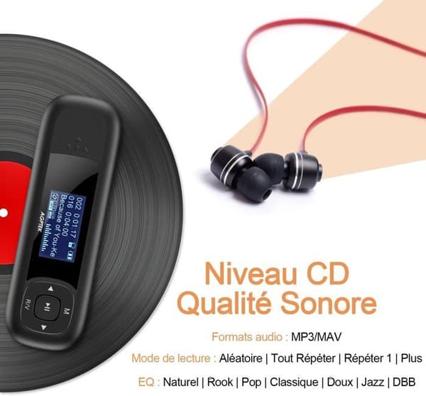 8GB USB MP3-spelare med LCD-skärm, mini-lätt bärbar musikspelare för sport, 10 timmars musikuppspelning, svart