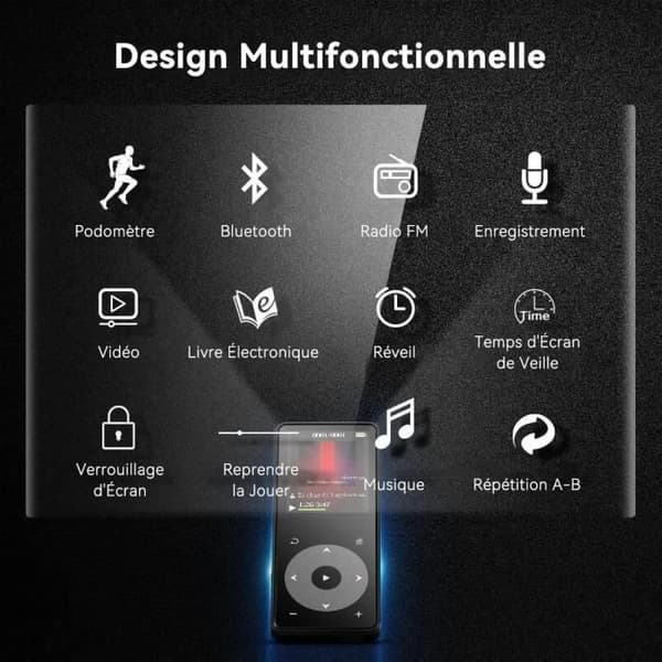 AGPTEK Bluetooth 4.0 MP3-högtalare, 8 GB metallmusikspelare med pekknapp, 1,8-tums TFT-skärm, stöder 128 GB SD-kort