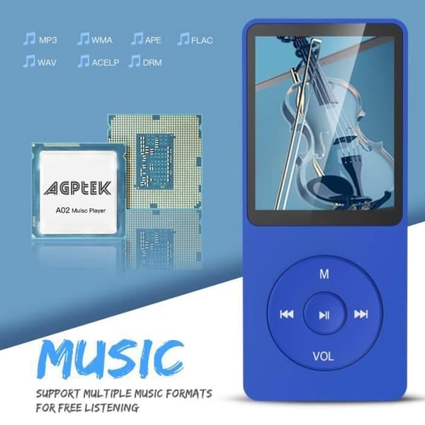 16GB MP3-spelare, HiFi Music MP3-spelare med FM-radio, 70H lång batteritid, Minneskortplats upp till 128GB - Blå