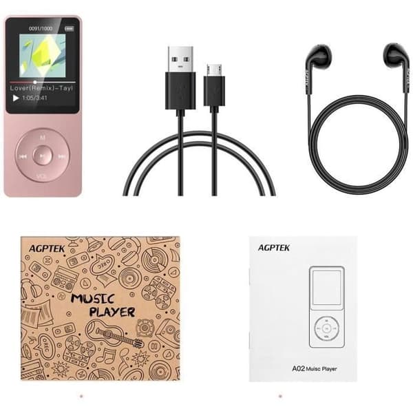 MP3-spelare med lång batteritid, MP3 16GB förlustfri HiFi Music Multifunction Radio Walkman, Stöder 64GB Micro SD-kort Rosa