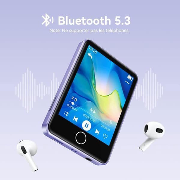AGPTEK 64GB MP3-spelare, Bluetooth MP3-spelare 5,3, 2,8 tums helpekskärm, inbyggd högtalare, HiFi-ljudkvalitet, lila