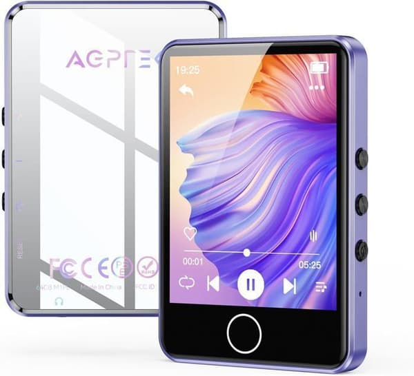 AGPTEK 64GB MP3-spelare, Bluetooth MP3-spelare 5,3, 2,8 tums helpekskärm, inbyggd högtalare, HiFi-ljudkvalitet, lila