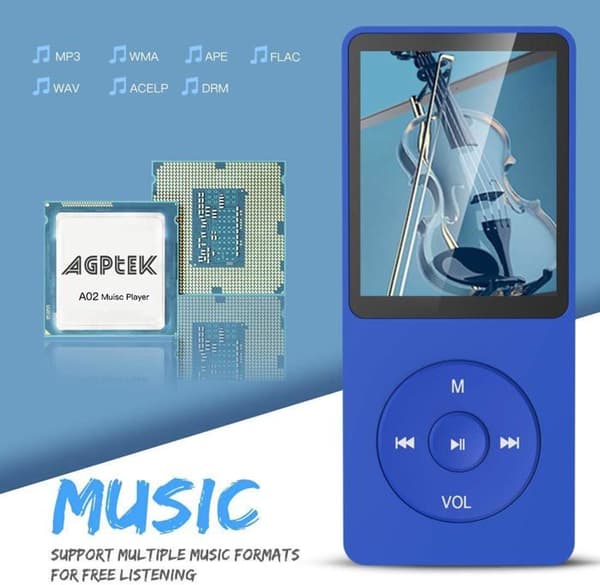 AGPTEK Small Classic Mp3-spelare 16GB Ultralång batteritid upp till 70 timmars musikuppspelning med 1,8 tums skärm